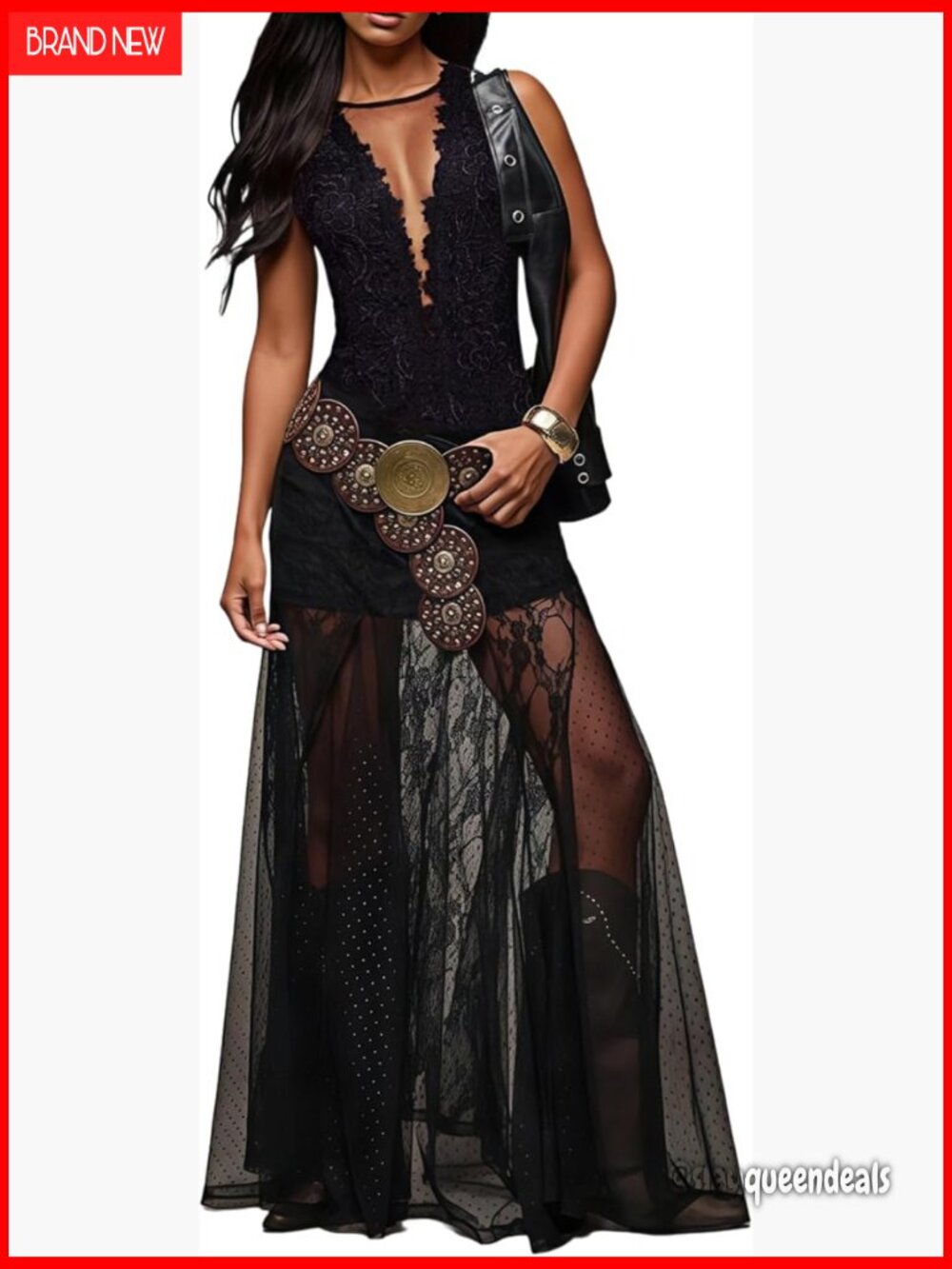 Elegant Floral Lace See Through Maxi Dress V Neck Bodycon Party